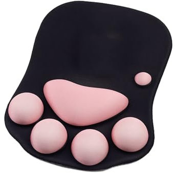 helioflicker Cat Paw Ergonomic Mouse Mat 3D Cute Mouse Pad With Wrist Support Silicon Memory Foam Cat Mouse Mat - Black pink