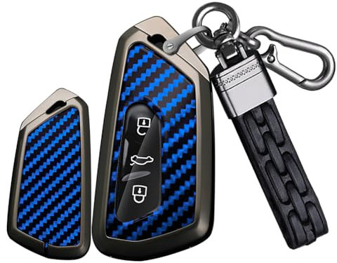 ontto Autoschlüssel Hülle Schlüsselhülle Cover Passt für Skoda Kodiaq Superb 4 B9 Enyaq Coupe Octavia 4 RS VW Golf 8 ID.3 ID.7 2023-2025 Schlüsselgehäuse Schutzhülle Schlüsselanhänger 3 Tasten-Blau