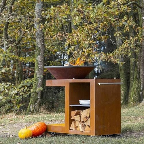 L'Héritier Du Temps Actuel Plancha Feuerstelle Moduleo Keramik Ø 98 cm Grill Corten Grill Außen 98 x 106,5 x 131 cm