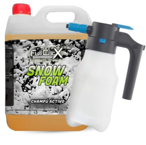 AutoFullCar - Kit Champú 5 Litros con Pulverizador a Presión Automático Eléctrico, Espuma Activa Snow Foam PH Neutro, Foamer a Batería Carga USB, Limpieza Exterior Coche (SNOW FOAM)