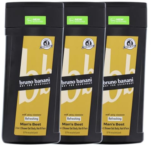 3 x bruno banani Man's Best 3-in-1 Shower Gel mit würziger Zimtduft je 250ml