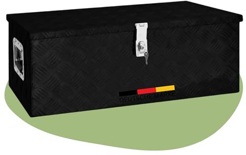 DELUKE® Aluminiumbox mit Deckel - Abschließbar | Alubox Deichselbox Alu Anhängerbox Werkzeugkiste Metall Transportbox Metallkiste, 80x39x30cm Schwarz