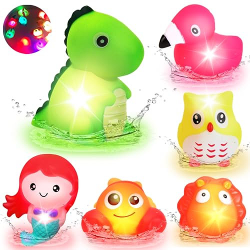 YOUYIKE Leuchtende Badespielzeuge, Kleinkind Badespielzeug mit Licht, LED Badewannen Spielzeug Kinder, Badespielzeug Baby Kleinkinder Jungen Mädchen ab 1 2 3 Jahr (Kleine Tiere)
