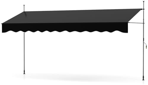 COSTWAY Store Banne Manuel Rétractable de 4 x 1,2M avec Manivelle Hauteur Réglable 210-300CM, Auvent de Terrasse en Aluminium Tissu Oxford Imperméable Anti UV, pour Blacon et Porte (Noir)
