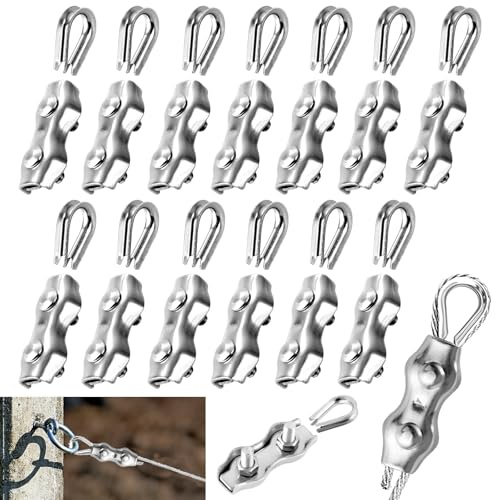 MIVIDE 15 Stück M4 Drahtseilklemme mit 15 Stück Drahtseil Kauschen M4 | Seilklemme Set 4mm Duplex Klemme Edelstahl für Stahlkabel, Draht, Seil