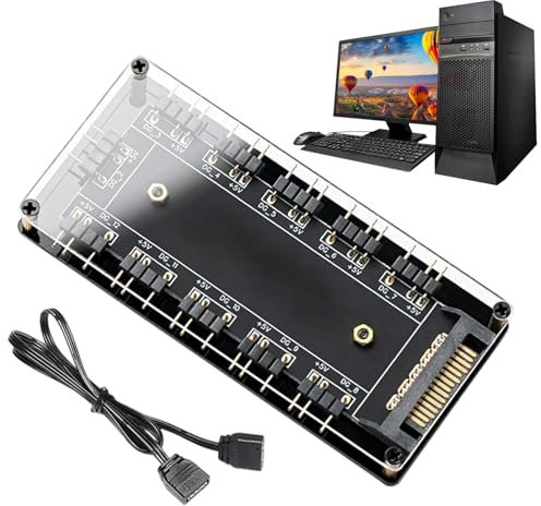 PC Case Fan Hub | Controlador ARGB 10-en-1 para la computadora de juego | Splitter de luz LED de escritorio, cubo de sincronización para ventiladores RGB, placa base y tiras de luz
