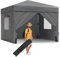 Tonnelle avec côtés 3 x 3 m, abri d'événement 420D résistant aux UV, imperméable, avec sac à roulettes et sacs de sable pour extérieur, marché, spa, barbecue, jardin, fête, camping