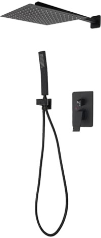 Sistema doccia a incasso, sistema doccia a pioggia, doccetta a pioggia, con soffione a pioggia da 30 cm, soffione doccia rettangolare e doccetta, precipitazione e cascata, rubinetto doccia