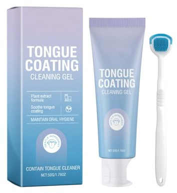 Tongue Cleaner Gel with Tongue Brush – Fresh Mint Fresh Breath Oral Care Kit – Tongue Scraper Gel Set for Bad Breath Removal, Maintain Oral Health
