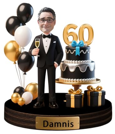 Wasetell Personalisierte Skulptur zum 60. Geburtstag für Männer, individuelles Foto, Cartoon-Figur, Desktop-Plakette, Zahl 60, Acryl-Porträt, Desktop-Andenken, Geschenk, Geburtstag, Party, Familie