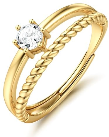 Adramata Ring Silber 925 Damen Verstellbar Daumenring Damen Verlobungsring Eheringe Engagement Ringe Frauen Jubiläum Promise Ringe Gold/Silber Schmuckgeschenke