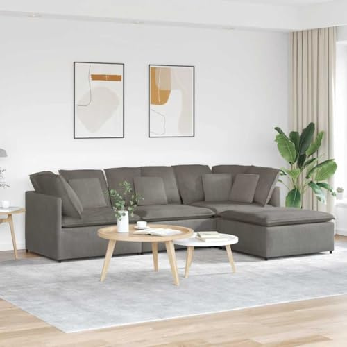 YuuSsea Modulares Sofa mit Fußhocker, Cordstoff Hellgrau, 300x200x64 cm, Metallrahmen, für Wohnzimmer, Flexibles Ecksofa mit Kissen