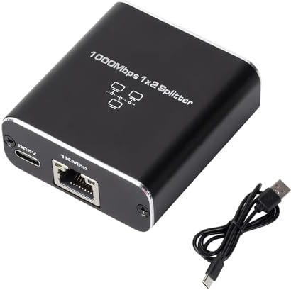 Biglumin Switch Ethernet 2 Port 1000 Mbps, RJ45 Splitter Network, avec câble Ethernet, pour Ordinateur, TV, concentrateur, commutateur, routeur, Set-Top Box, et