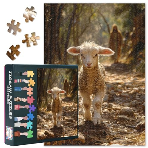 Jesus und Schafe Puzzle 1000 Stücke für Erwachsene, Religion Thema | Schaf puzzles für christliche familien kunstwerk dekor glauben inspiriert jesus und lamm puzzle für spiel nacht 50cmx70cm