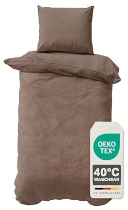 Devior Cashmere Touch Bettwäsche Winter 2-teilig, Nougat – 155x220 & 80x80 cm – Flauschig warme Bettwäsche für den Winter – Bettbezug flauschig mit Reißverschluss – Wendeoptik – Oeko-TEX®