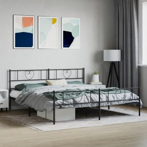 Runheo Lit en métal noir 180 x 200 cm, cadre de lit en acier robuste avec sommier à lattes, lit plate-forme moderne, pour chambre à coucher, pied haut, espace de rangement de 30 cm