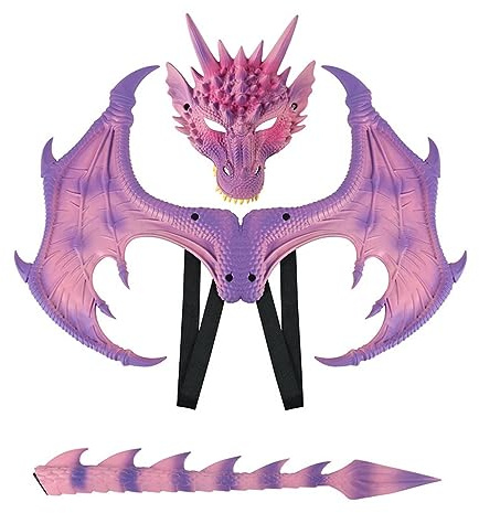 Dinosaur Tail Mask Wing Sets Halloween Props Dragon Costume for Kids Pink