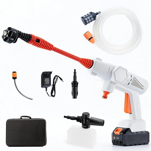 Gtremulent Nettoyeur Haute Pression sans Fil 1200PSI : Nettoyeur Électrique Compact avec Batterie 21V 4.0Ah et Chargeur - Buse 6-en-1 Auto-aspirante pour Lavage de Voiture/Balcon/Terrasse