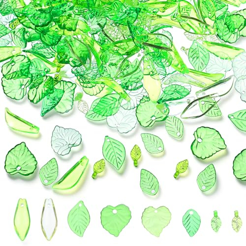 320Pcs Transparent Acrylic Leaf Beads Charms, Green Cute Maple Leaf Pendants for Jewelry Making, Earrings, Necklaces, Bracelets, Beaded Plants DIY Crafts