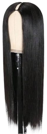 Perruques de cheveux humains lisses en V, sans colle, couture, densité 250, noir naturel(26inches)
