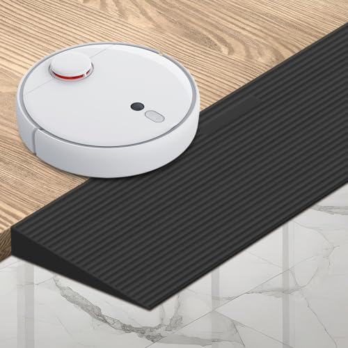 Vkechh Türschwellenrampe 90x20x3cm, Rollstuhlrampe aus Vollgummi bis 1,5t Kürzbare & rutschfeste,Rampe Saugroboter Auffahrrampe für Saugroboter, Rollator