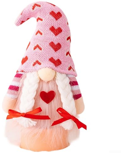 Pink Love Faceless Zwerg Puppe Valentinstag Dekoration für Zuhause Party Hochzeit weiches Tuch Herz Ornament 22 cm (Damen)