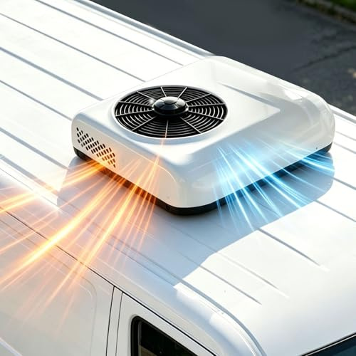 AUTUMFLATGAO Climatiseur de Toit 12V 24V pour Camping-Car, 2200W Refroidissement & Chauffage, Ultra Silencieux 20dB, Climatisation Économique avec Télécommande pour Van Camion Caravane 12V