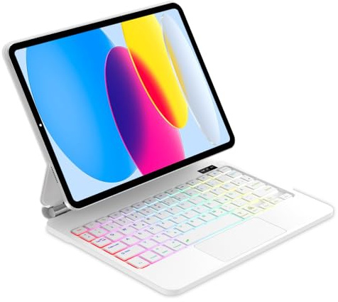 Magic Keyboard Hülle für iPad 11 Generation 2025 A16/10 Generation 10,9 | Neu Deutsches QWERTZ Layout Tastatur mit hülle, 7-Farbige Beleuchtung Multi-Trackpad Tastatur, Weiß