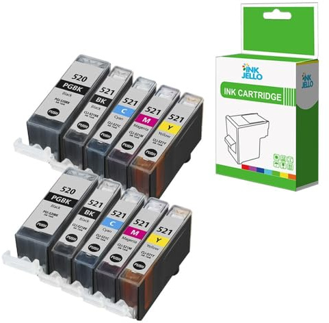 InkJello Ink Cartridge For Printer, Compatible With Canon Pixma iP3600 iP4600 iP4700 MP540 MP550 MP560 MP620 MP630 MP640 MP980 MP990 MX860 MX870 PGI-520/CLI-521 (BK, C, M, Y, 10-Pack)