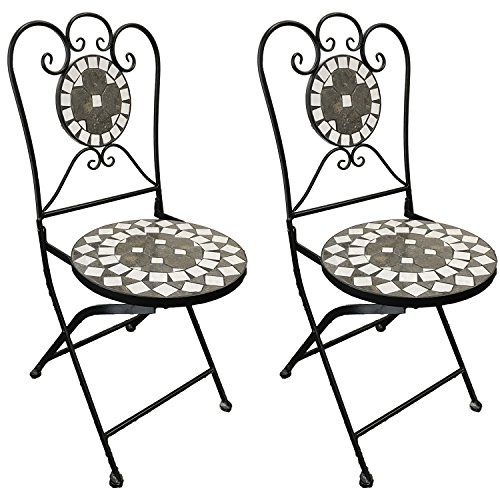 Mosaik Gartenstuhl 2X Balkonstuhl Terassenstuhl klappbar Kreis Design Klappstuhl Bistrostuhl Mosaikstuhl Anthrazit/Grau