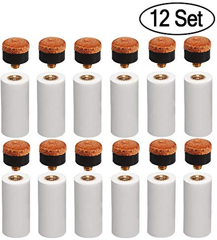 12Pcs Billard-Queue-Spitzen,12mm Ersatz-Schraubspitzen,Harte Billard Pool Queue Tipps Messing Schraub-ersatz Tipps mit Pool Queue Zwinge für Snooker Pool Queues