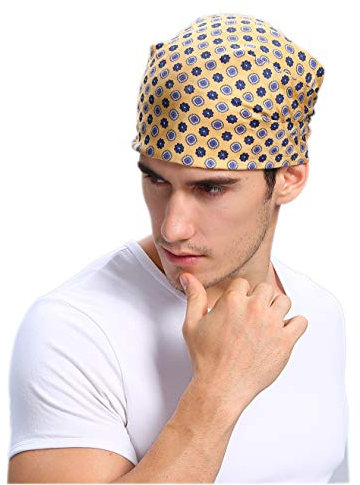 Prettystern Herren 100% Seide Bandana Nickituch Halstuch Sommer kleines Seiden-Tuch Goldgelb Kreis 12.