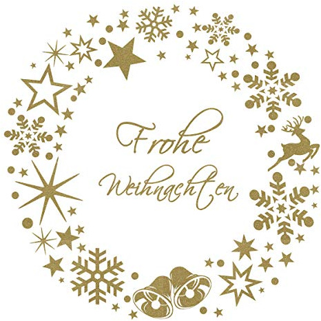 timalo® Fensterbild Adventskranz Wandtattoo Weihnachtskranz Kranz mit Sternen Frohe Weihnachten Fensteraufkleber | 70030-weiss-50x50