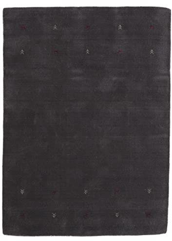 carpetfine Wollteppich Gabbeh Uni Grau 120x170 cm | Moderner Teppich für Wohn- und Schlafzimmer