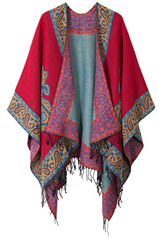 EXCHIC Damen Warm Offene Front Strick Schals und Wraps Floral Elegante Cardigans Poncho Cape Coat Mantel