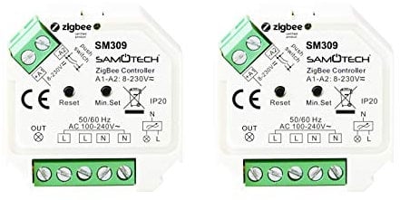 SAMOTECH Zigbee DIMMER Retractive NO NEUTRAL Module compatible with Philips Hue, Home Assistant, Homekit, Smarthings, Hubitat and other Zigbee Hubs (SM309-S 2-pack)