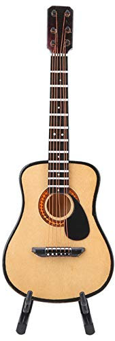 Miniatur Gitarrenmodell aus Holz, 16 cm, mit Ständer und Vitrine, Deko Ornament mit Spieluhr