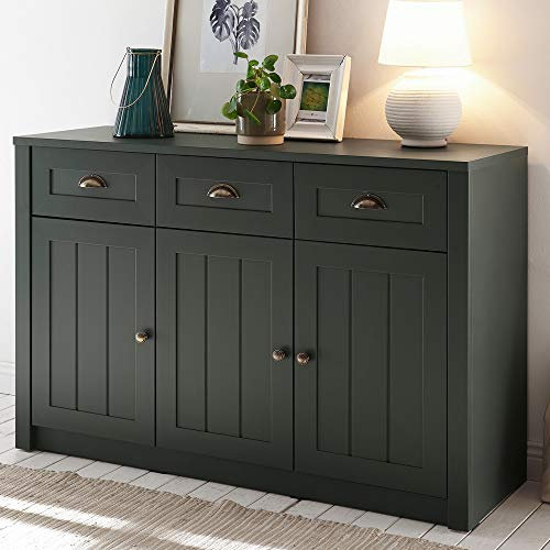 Lomadox Landhaus Anrichte Sideboard in englisch grün, 3 Türen und 3 Schubkästen, B/H/T ca.: 130/86/43 cm