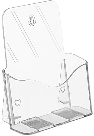 Relaxdays 4 x Flyer Aufsteller, Flyerständer DIN A5, Acryl, 1 Fach, zum Stellen & Hängen, Wandprospekthalter, transparent