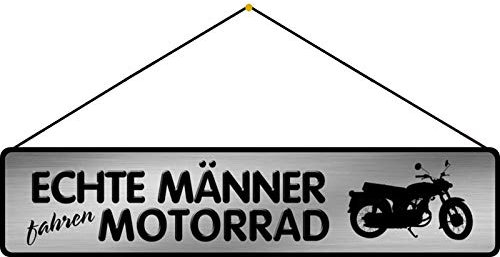 Blechschild Panneau de parking avec cordon de serrage 47 x 10 cm - Panneau : place de parking : véritable homme conduite moto - Blechemma