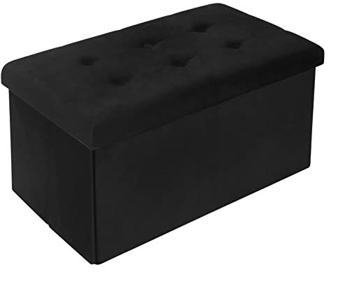 WOLTU Sitzbank mit Stauraum Sitzhocker Faltbar Aufbewahrungsbox Fußablage, Gepolsterte Sitzfläche aus Samt, max. statische Belastbarkeit 300 kg, 80 L, 76x37,5x38 cm, Schwarz