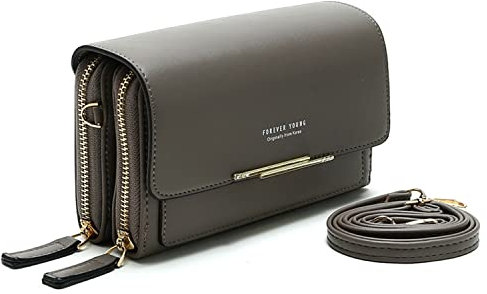 MINGHOO Damen Geldbörse Umhängetasche Handy Umhängetasche mit abnehmbarem Schultergurt, Grau4, Elegant