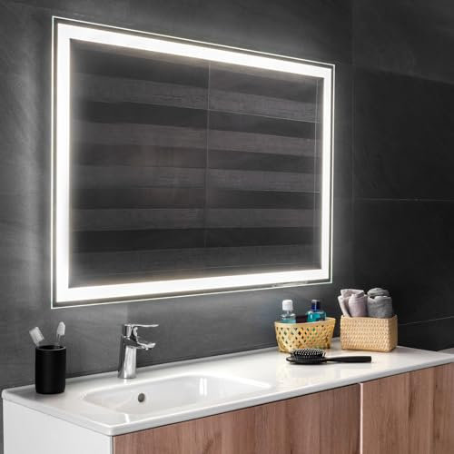 Aplike - Espejo de Baño Rectangular con Luz LED - Función AntiVaho - Luz Blanca Neutra (4000K) - 100 x 70cm | Modelo Altea S2