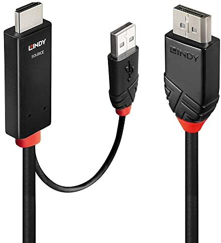 LINDY 41498 Videokabel-Adapter 1 m HDMI + USB Type-A DisplayPort Schwarz