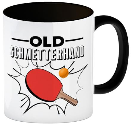 Old Schmetterhand Tischtennis Wortspiel Kaffeebecher Schwarz