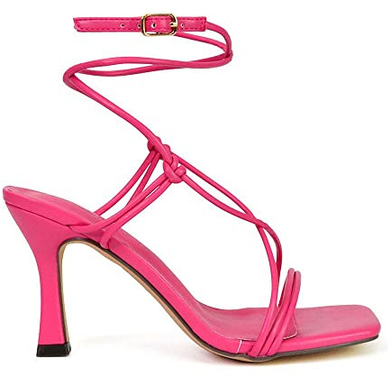 Womens Strappy Ankle Strap Sandals Ladies Mid High Heel Square Toe Party Shoes Size