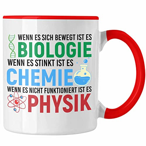 Trendation - Biologie Chemie Physik Tasse Geschenk Nerd Lehrer Geschenkidee Naturwissenschaften Studium Student Geschenkidee (Rot)