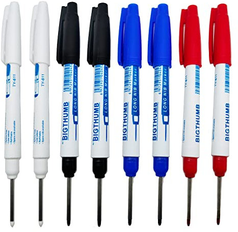 iHMeiju 8pcs Waterproof Deep Reach Markers, Long Nose Markers with 2mm Felt Tip, 30mm Reach Permanent Ink for Carpenters, Builders & Construction