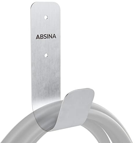 ABSINA Edelstahl Typ 2 Wandhalterung inkl. Montagezubehör - 16,1 x 4,5 x 8,3 cm - Kabel Wandhalterung für Typ 2 Ladekabel, Wallbox Kabelhalterung, Ladekabel Halterung Typ 2, Wandhalterung Ladekabel