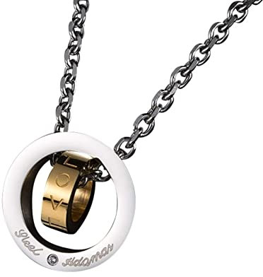 Stfery Kette Beste Freundin, Halskette Schwarz Herren Edelstahl Doppelring Doppelring 55cm + 5cm Vintage Schmuck Geschenk für Freund